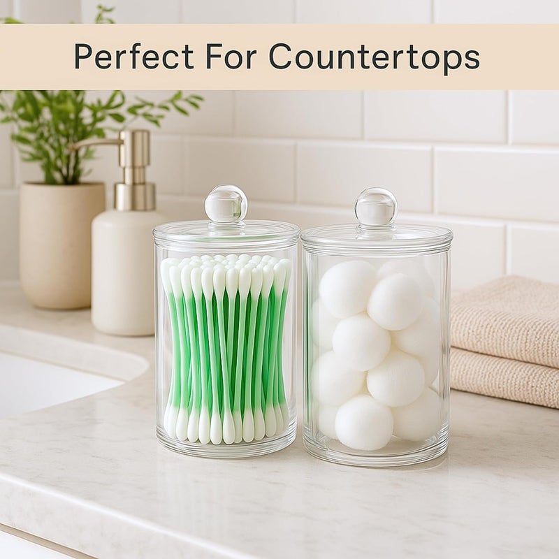 Havenity Acrylic Qtip Holder Bathroom Set, Bathroom Containers with Lids, Clear Plastic Apothecary Jars, Q Tip Holder Bathroom Set, Cotton Swab Holder, Cotton Ball Holder (Pack of 2) - Image 3